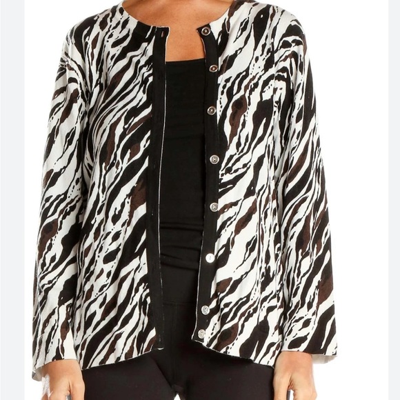 Zebra Print cardigan black brown white Large Petite Charter Halloween - Picture 1 of 5